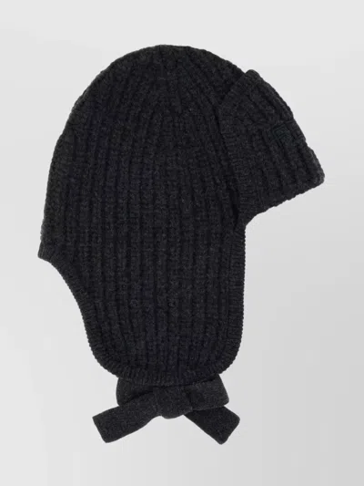 Fendi Graphite Wool Aviator Beanie Hat With Ear Flaps In Gray