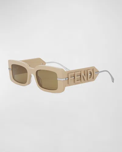 Fendi Graphy Acetate Rectangle Sunglasses In Beige