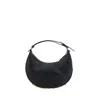 Fendi Women Hobo Graphy Black Leather Handbag With Metal Logo Woman In Black