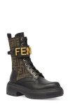 Fendi Graph Logo-cuff Jacquard Biker Booties In Nero Multi