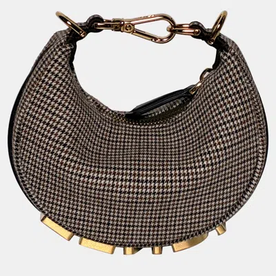 Pre-owned Fendi Graphy Lana Pied De Poule Piccolo In Brown