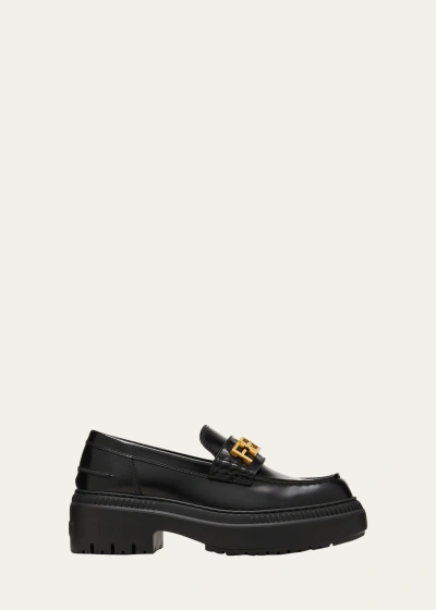 Fendi Graphy Leather Platform Loafers In Black