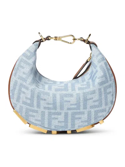 Fendi Graphy Mini Bag In Light Blue Ff Denim In Animal Print