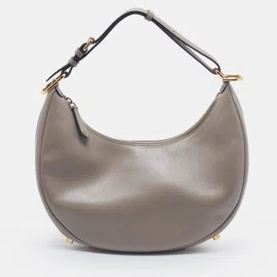 Pre-owned Fendi Graphy Small Leather Hobo In Sand