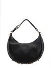 Fendi Hobo Graphy Black Leather Handbag With Metal Logo Woman In Nero