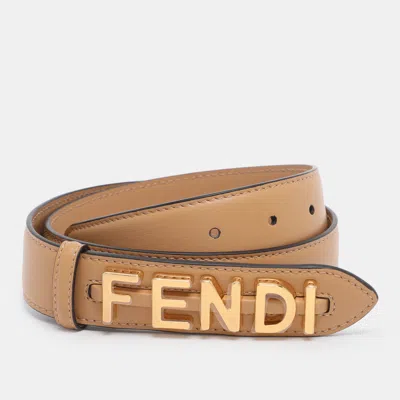 Pre-owned Fendi Graphy Waist Belt 75cm In Sand