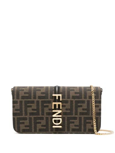 Fendi Graphy Wallet On Chain In Brown Ff Fabric Women
