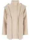 Fendi Beige Wool Parka With Removable Stole And Ff Monogram In Gray