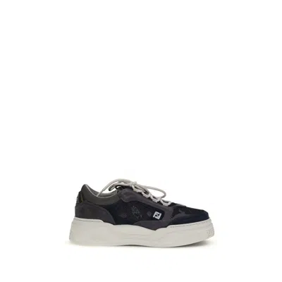 Fendi Gray Calf Leather Bos Taurus Athletic Sneakers In Black