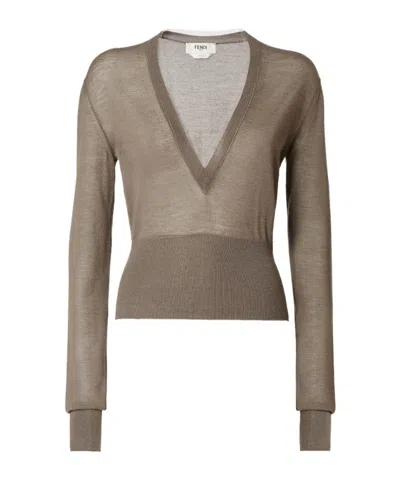 FENDI FENDI V-NECK LONG SLEEVED JUMPER
