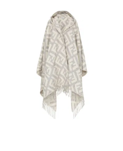 Fendi Gray Cashmere Poncho In Neutral