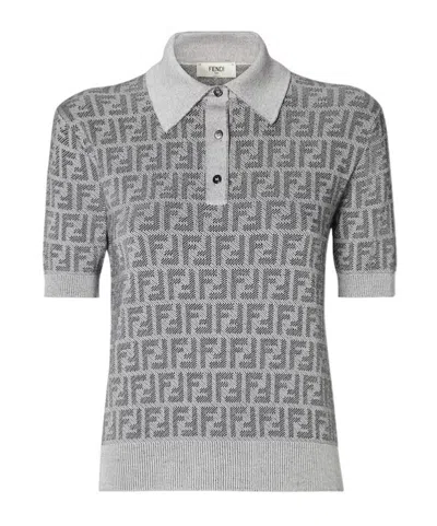 Fendi Gray Ff Jacquard Polo Shirt
