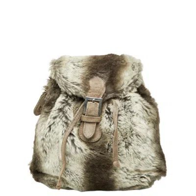 Pre-owned Fendi Gray Fur Suede Backpack ()