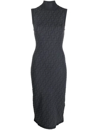 Fendi Gray Intarsia Midi Dress For Women By  In Grey