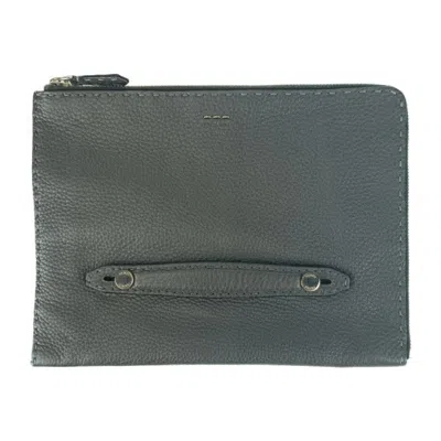 Pre-owned Fendi Gray Leather Clutch Bag Handbag Pouch ()