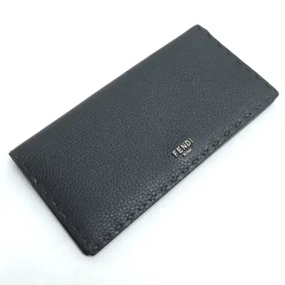 Pre-owned Fendi Gray Leather Long Wallet (bi-fold) ()