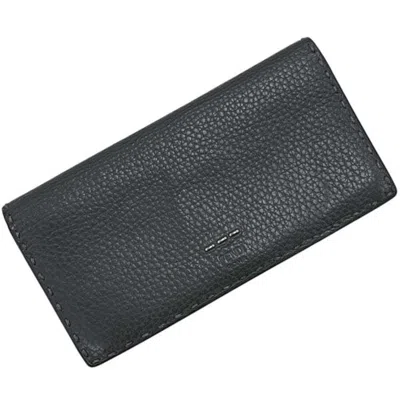 Pre-owned Fendi Gray Leather Long Wallet (bi-fold) ()