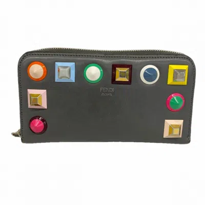 Pre-owned Fendi Gray Leather Long Wallet (bi-fold) ()