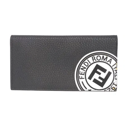 Pre-owned Fendi Gray Leather Long Wallet (bi-fold) ()