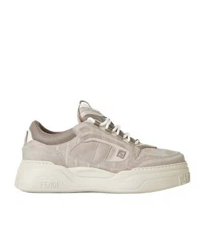 Fendi Gray Leather Low-tops