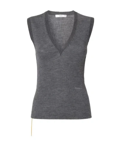 Fendi Gray Melange Wool Ribbed Top