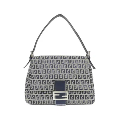 Pre-owned Fendi Gray Navy Canvas Shoulder Bag () In Gray, Navy