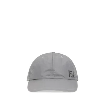 Fendi Men Nylon Baseball Cap In Gray