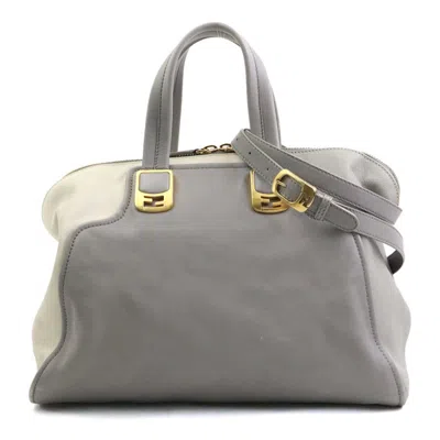 Pre-owned Fendi Gray Off-white Leather Handbag Shoulder Bag () In Gray, Off-white