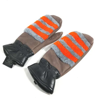 Pre-owned Fendi Gray Orange Angora Warm Gloves () In Gray, Orange