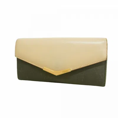 Pre-owned Fendi Gray Pink Leather Long Wallet (bi-fold) () In Gray, Pink