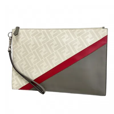 Pre-owned Fendi Gray Red Color White Pvc Clutch Bag ()