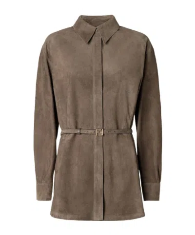 Fendi Gray Suede Shirt In Brown