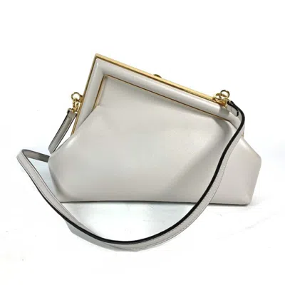 Pre-owned Fendi Gray White Leather Clutch Bag Pochette Shoulder Bag () In Gray, White