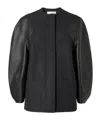 Fendi Gray Wool And Leather Jacket In Black