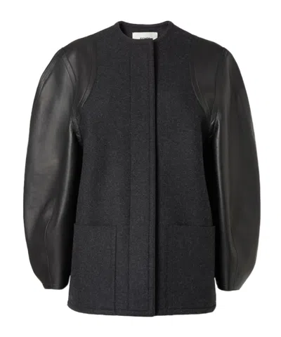 Fendi Gray Wool And Leather Jacket In Black