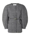 Fendi Women Blouson Jacket In Wool And Cotton Tweed With A Check Pattern In Gray