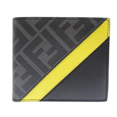 Pre-owned Fendi Gray Yellow Coated Canvas Leather Fabric Wallet (bi-fold) ()