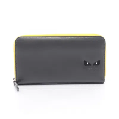 Pre-owned Fendi Gray Yellow Leather Long Wallet (bi-fold) () In Gray, Yellow