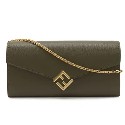 Pre-owned Fendi Grayish Leather Chain/shoulder Wallet ()