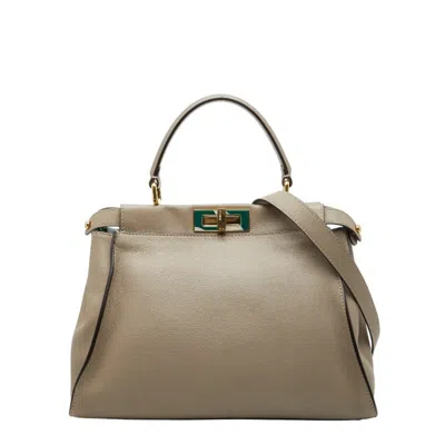 Pre-owned Fendi Grayish Leather Handbag Shoulder Bag ()