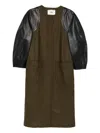 Fendi Leather-sleeves Wool Coat In Multi