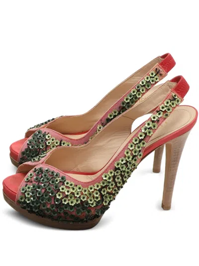Pre-owned Fendi Mesh Embellished Sandals In Green