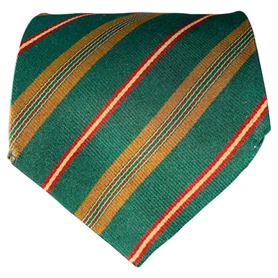 Pre-owned Fendi Green Beige Diagonal Stripe Silk Tie