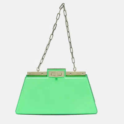 Pre-owned Fendi Green Brushed Leather Medium Peekaboo Cut Bag