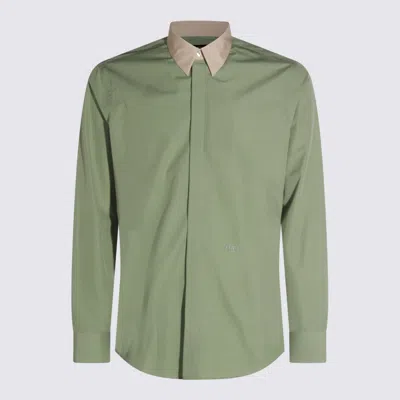 Fendi Contrast-collar Logo-embroidered Shirt In Green