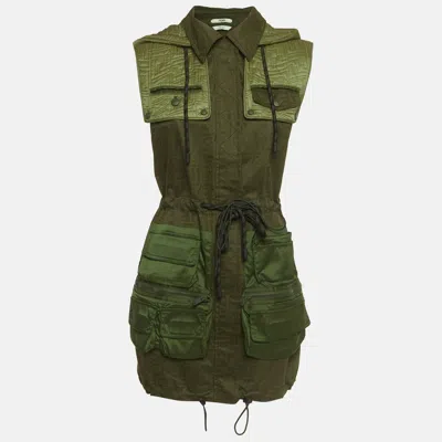 Pre-owned Fendi Green Ff Fish Eye Motif Synthetic Hooded Dress S