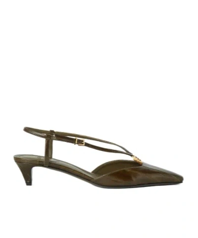 FENDI GREEN HAGFISH LEATHER LOW-HEELED SLINGBACKS