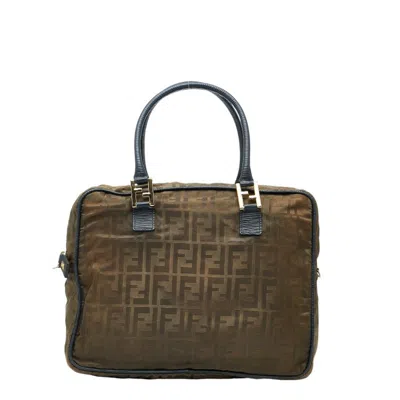 Pre-owned Fendi Green Khaki Navy Nylon Leather Handbag Shoulder Bag ()