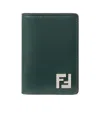 Fendi Green Leather And Black Ff Canvas Card Holder In Green