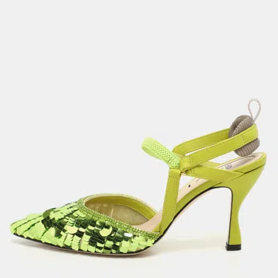 Pre-owned Fendi Green Leather And Sequins Embellished Colibri Lite Pumps Size 36
